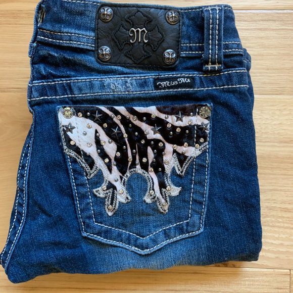 Miss Me "Zebra Hair" and Rhinestone Pocket Bootcut Jeans, Size 29 - Picture 8 of 8